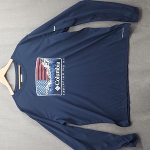 Men's Columbia Long Sleeve Omni-Freeze Blue Mountain Flag Scene Front Size XXL